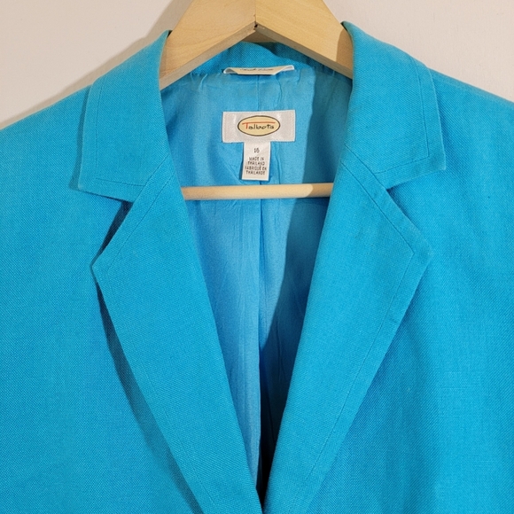 Talbots Royal Blue 100% Linen Blazer Sz 16 Short Sleeve Office Siren Corpcore - Picture 3 of 10